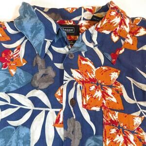Haggar 100% Silk Shirt Mens Size XL Blue Short Sleeve Hawaiian‎